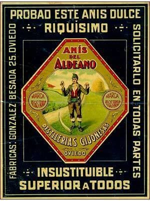 Cartel publicitario Anís del Aldeano por destilerías Gijonesas en Oviedo