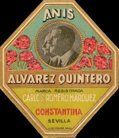 Etiqueta antigua Anís Álvarez Quintero, Constantina (Sevilla)