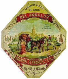 Etiqueta antigua Anís del Andaluz, destilerías Manuel Fernández Cª S.L. en Jerez de la Frontera