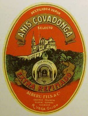 Etiqueta antigua Anís Covadonga extra refinado de R. Vega (Gijón)