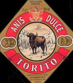 Etiqueta antigua Anís Dulce Torito, Jerez