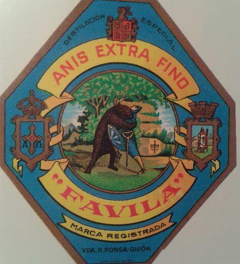 Etiqueta antigua Anís Extra Fino "Favila" de Gijón