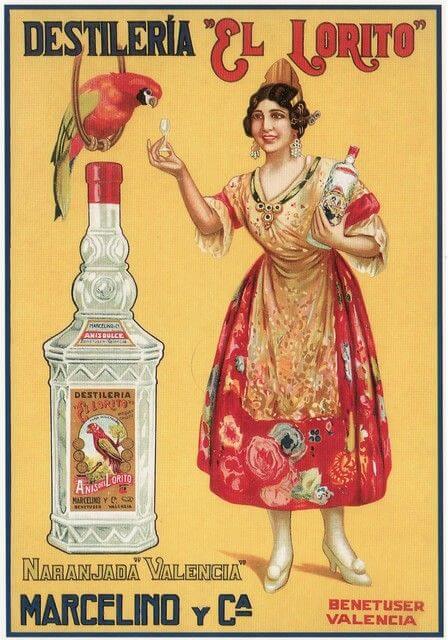 Cartel de publicidad Destilería El Lorito, Anís El Lorito de Valencia