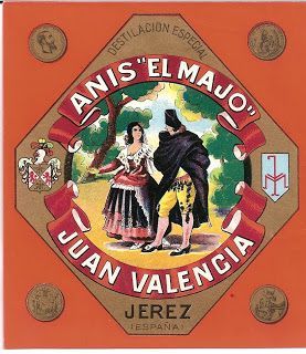 Etiqueta antigua Anís "El Majo" de Juan Valencia, Jerez (España)