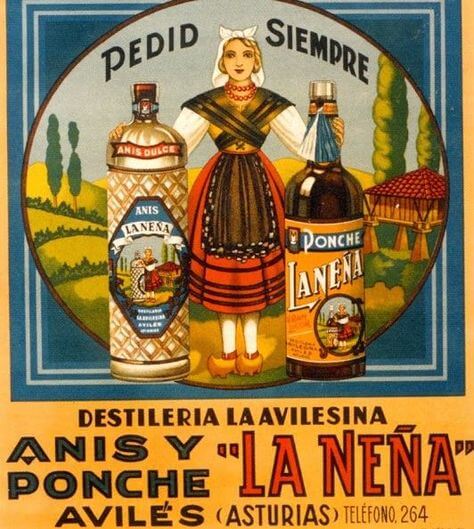 Cartel publicidad Anís y Ponche "La Neña", Avilés (Asturias)