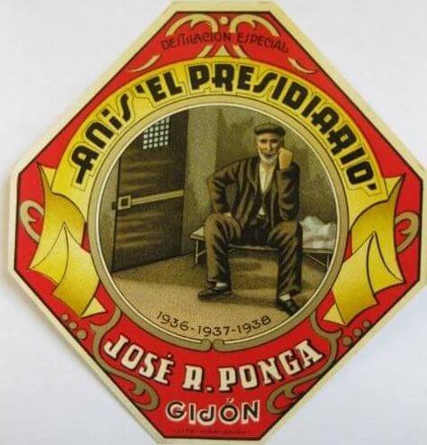 Etiqueta antigua Anís "El Presidiario" por José R. Ponga en Gijón