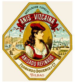 Etiqueta antigua Anís de la Vizcaína, anisado refinado de Bilbao